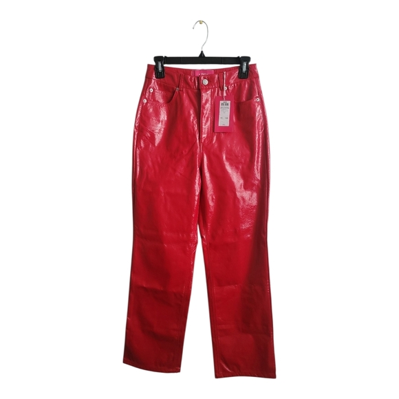 JJXX Pants - Glossy Red Straight Leg Faux Leather Pants